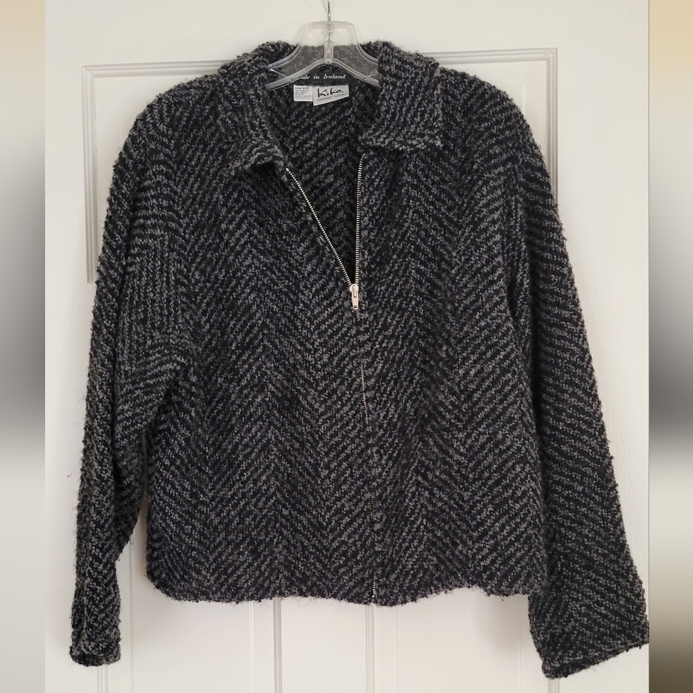 Kiko Black Wool Blend Zip-front Sweater - One Size
